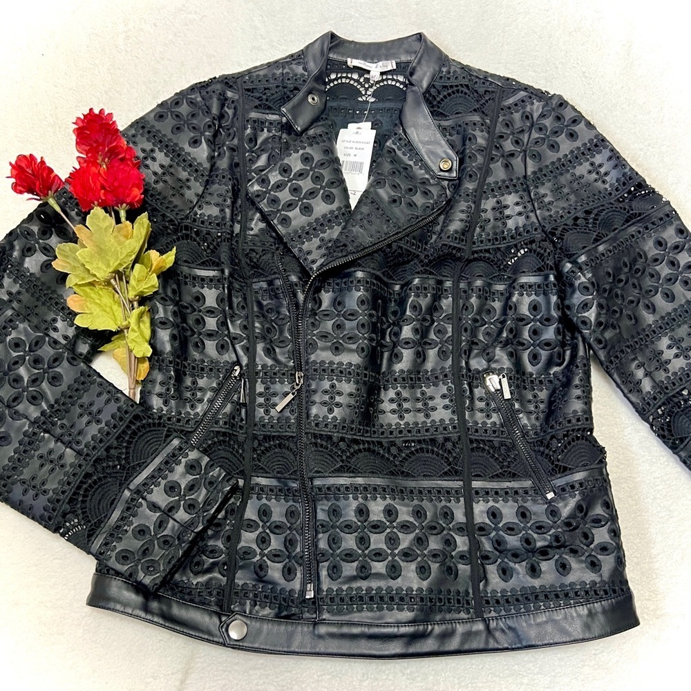 Willow & Clay NWT Eyelet Lace Vegan Leather Jacket - Medium